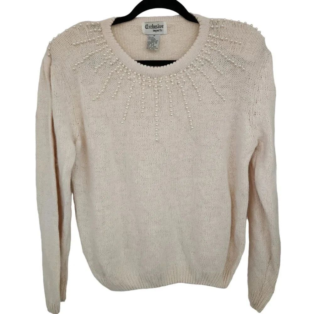 Exclusive Imports VINTAGE Beaded Silk Angora Shoulder Pad Sweater Size Medium